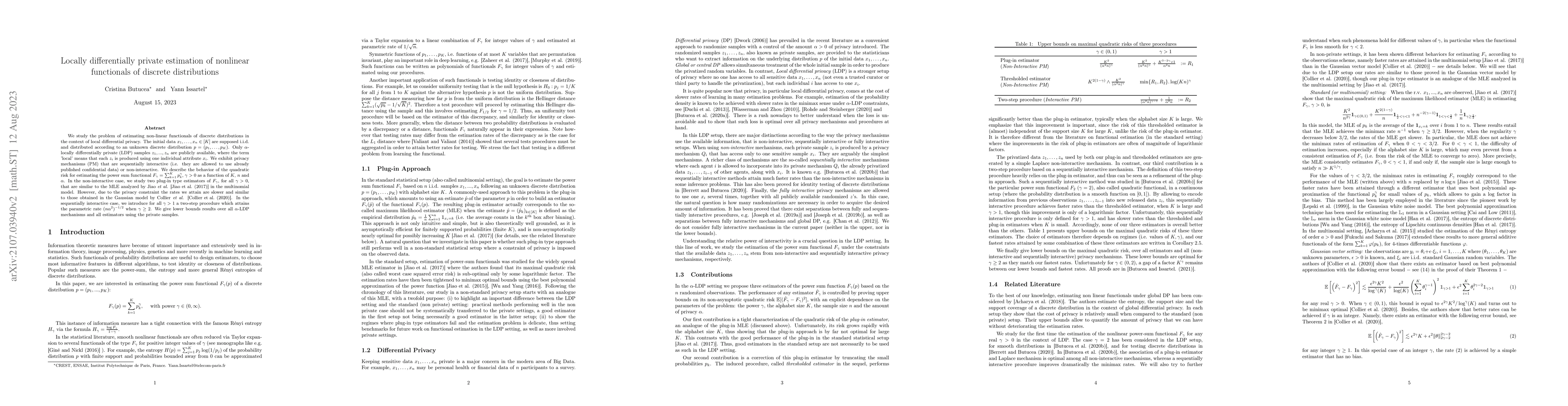 Thumbnail for Locally differentially private estimation of nonlinear functionals of
  discrete distributions