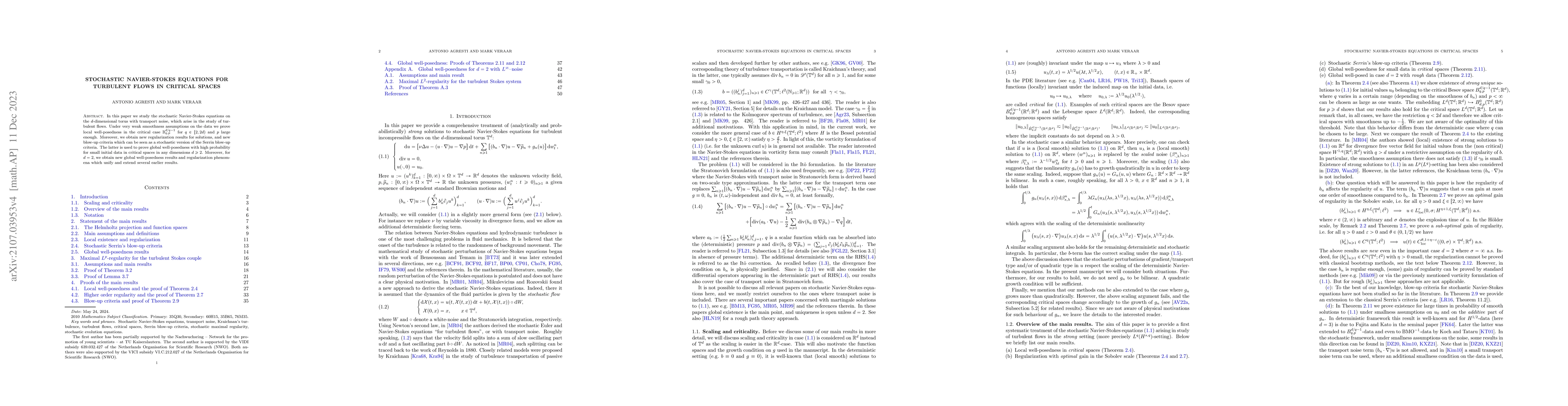 Thumbnail for Stochastic Navier-Stokes equations for turbulent flows in critical
  spaces