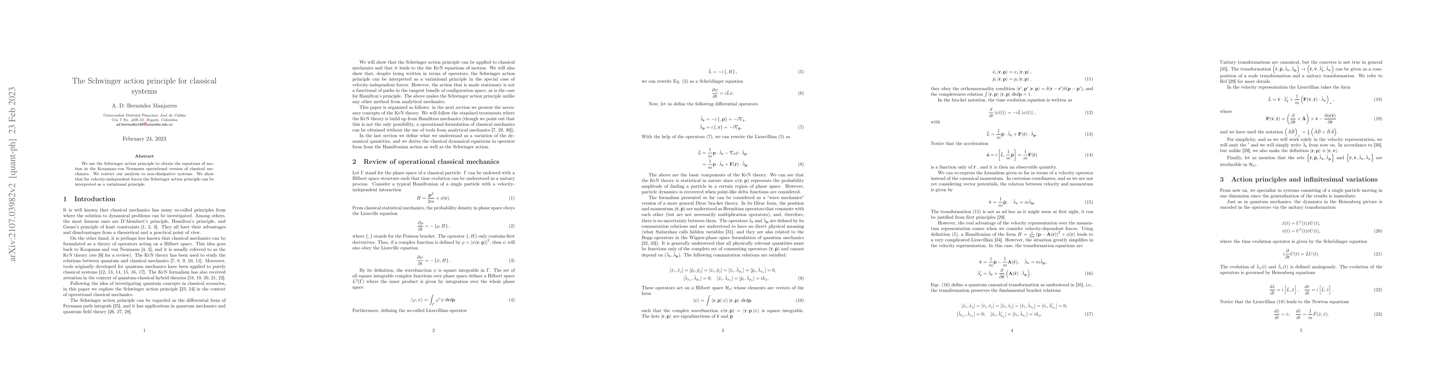 Thumbnail for The Schwinger action principle for classical systems