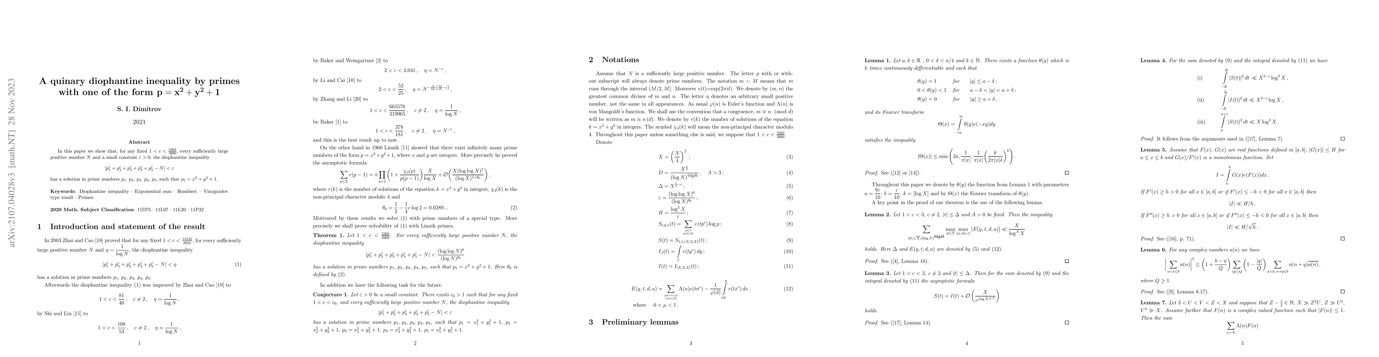 Thumbnail for A quinary diophantine inequality by primes with one of the form
  $\mathbf{p=x^2+y^2+1}$