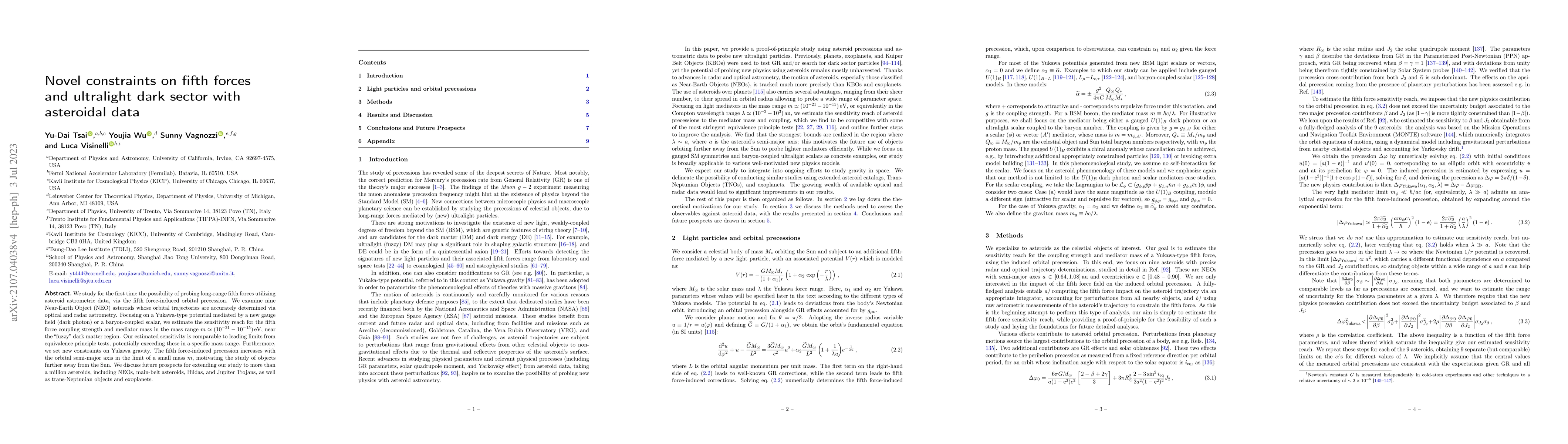 Thumbnail for Novel constraints on fifth forces and ultralight dark sector with
  asteroidal data