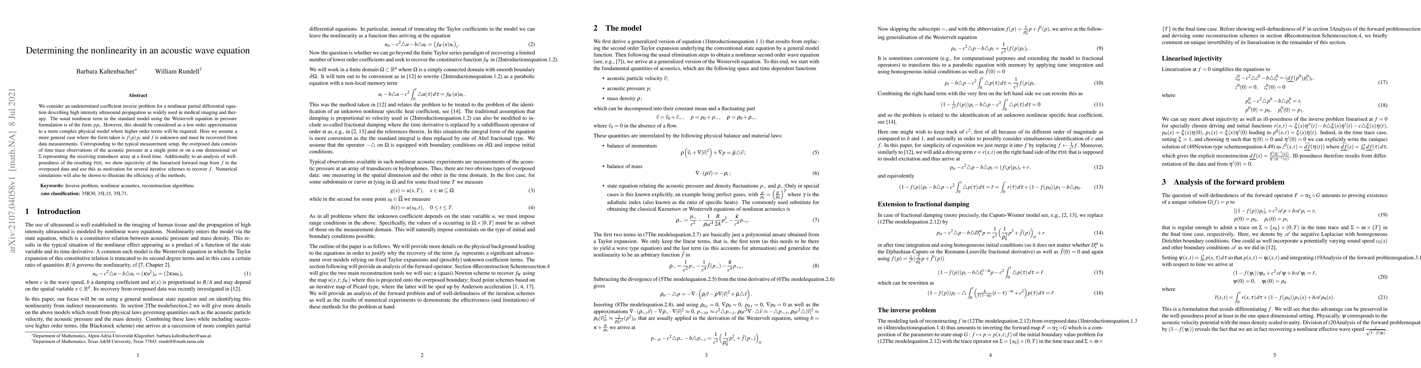 Thumbnail for Determining the nonlinearity in an acoustic wave equation