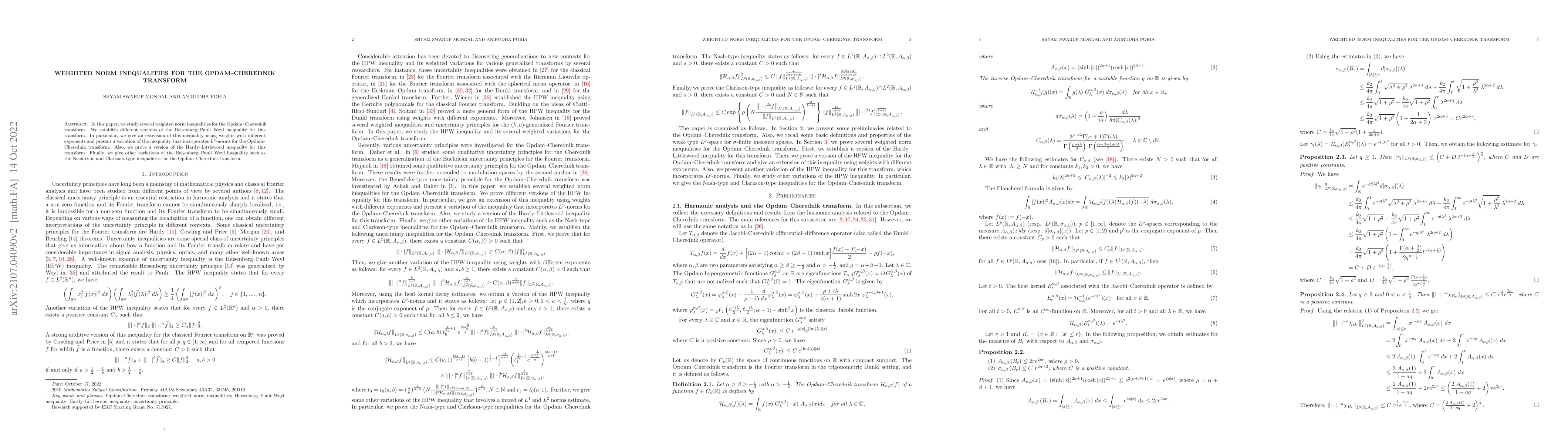 Thumbnail for Weighted Norm Inequalities for the Opdam--Cherednik Transform