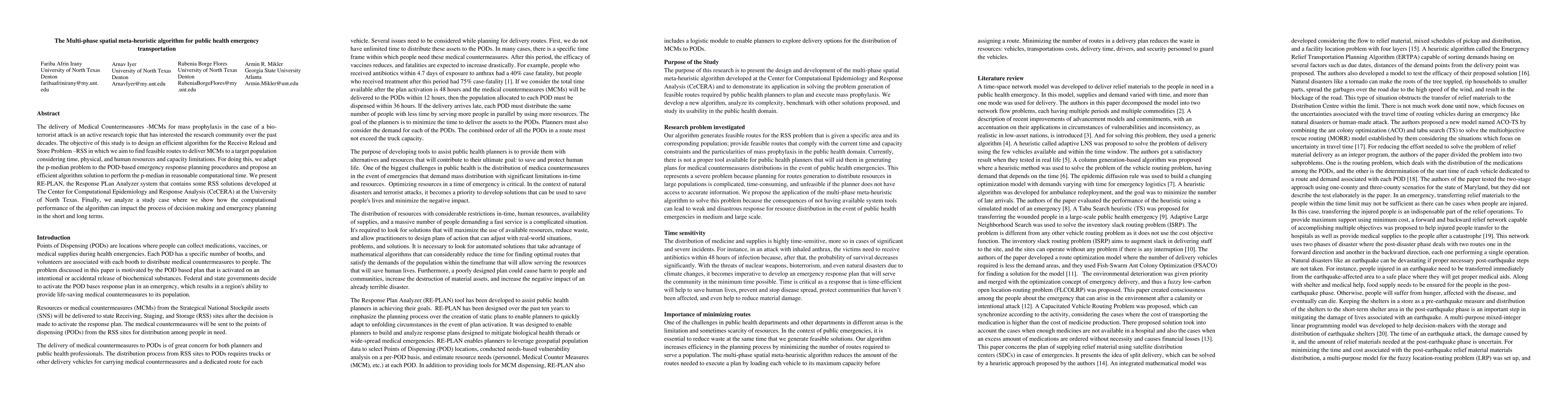 Thumbnail for The Multi-phase spatial meta-heuristic algorithm for public health
  emergency transportation