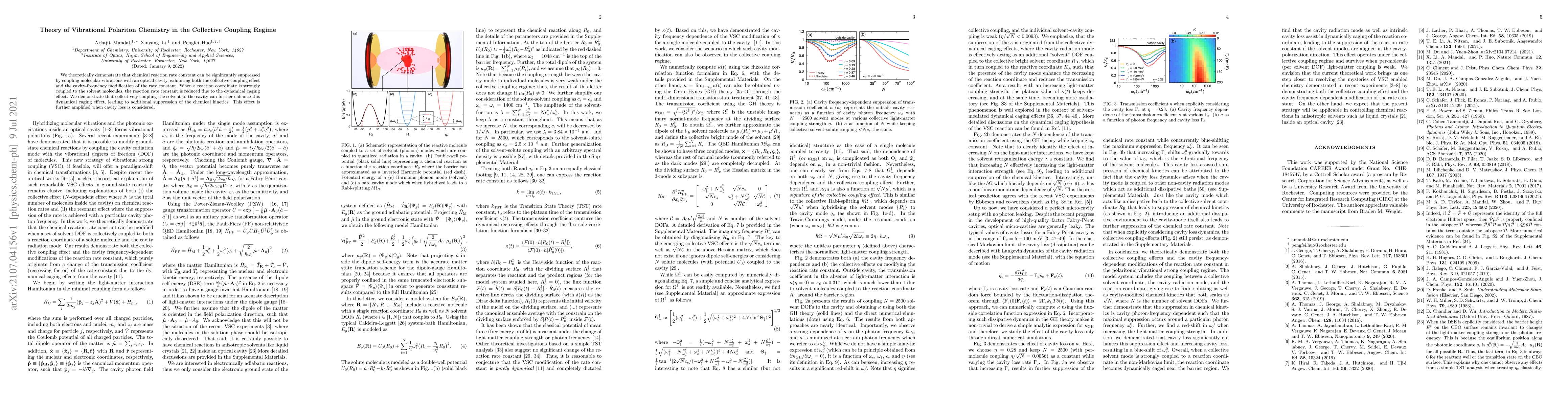 Thumbnail for Theory of Vibrational Polariton Chemistry in the Collective Coupling
  Regime