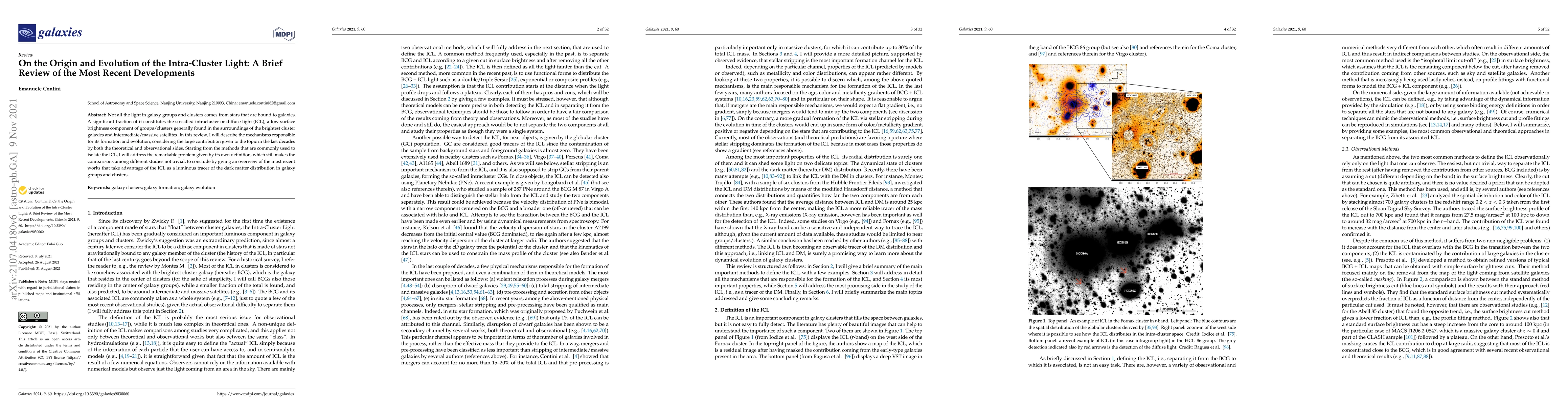 Thumbnail for On The Origin And Evolution Of The Intra-Cluster Light: A Brief Review
  Of The Most Recent Developments