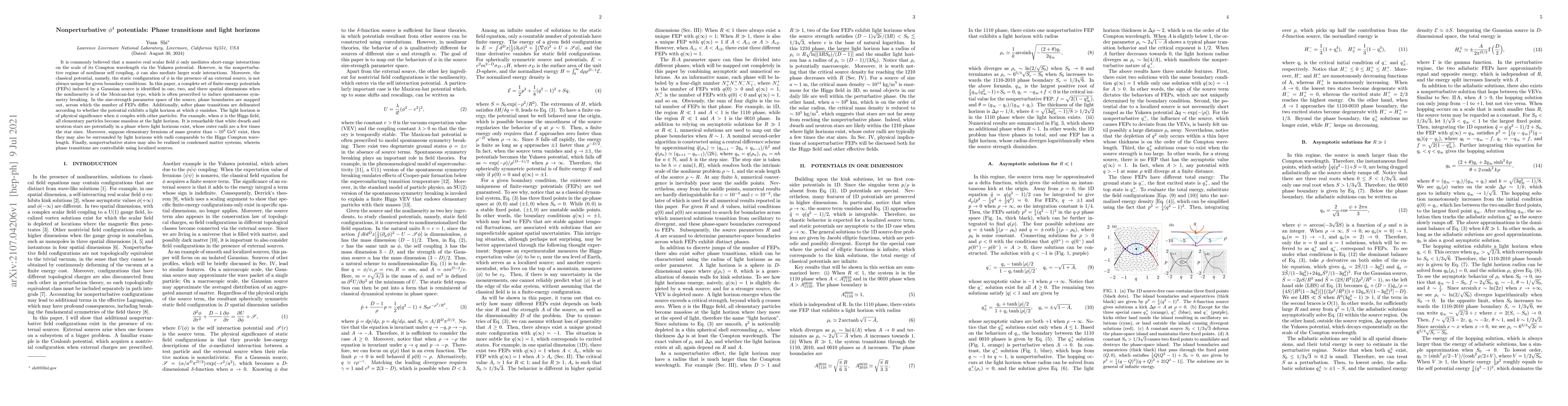 Thumbnail for Nonperturbative $\phi^4$ potentials: Phase transitions and light
  horizons