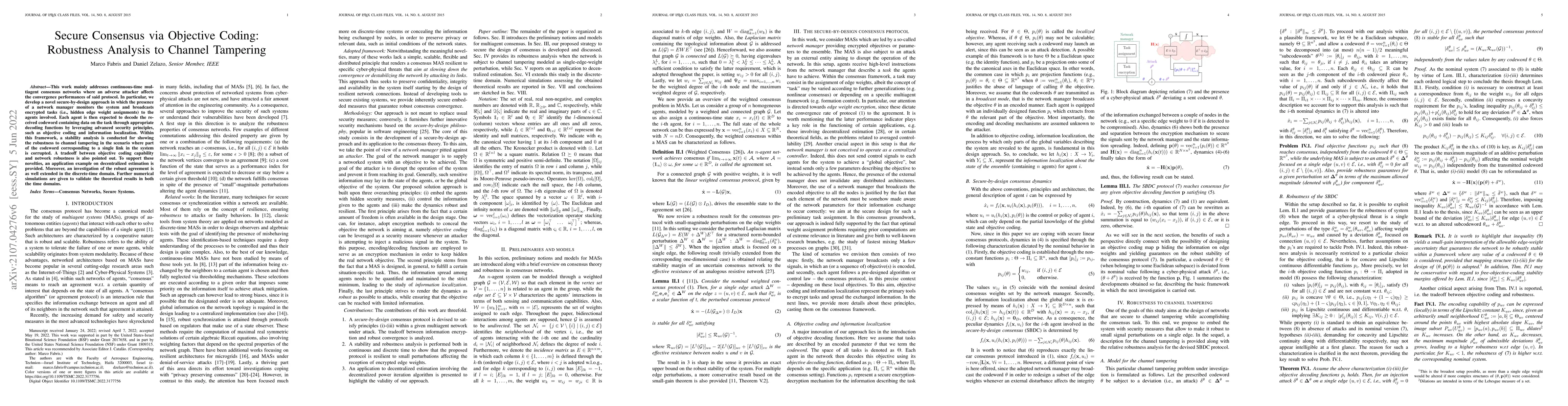 Thumbnail for Secure Consensus via Objective Coding: Robustness Analysis to Channel
  Tampering