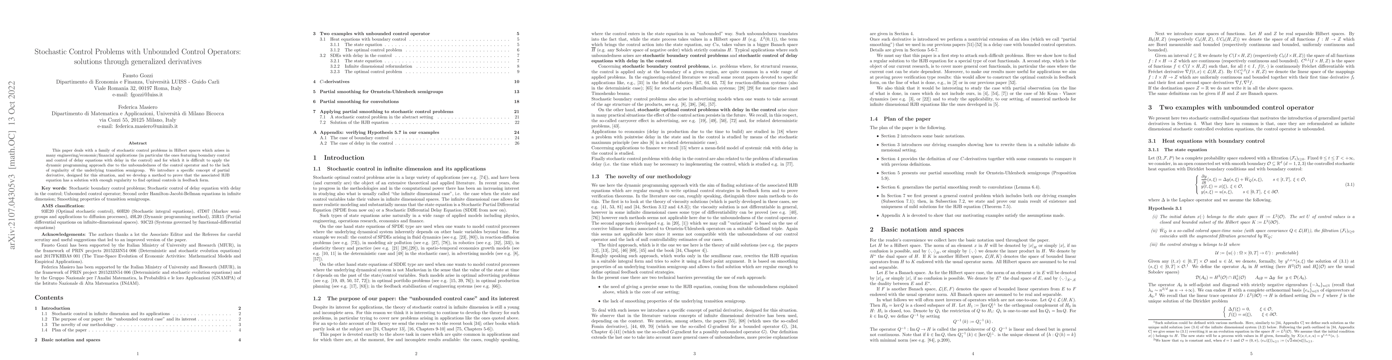 Thumbnail for Stochastic Control Problems with Unbounded Control Operators: solutions
  through generalized derivatives