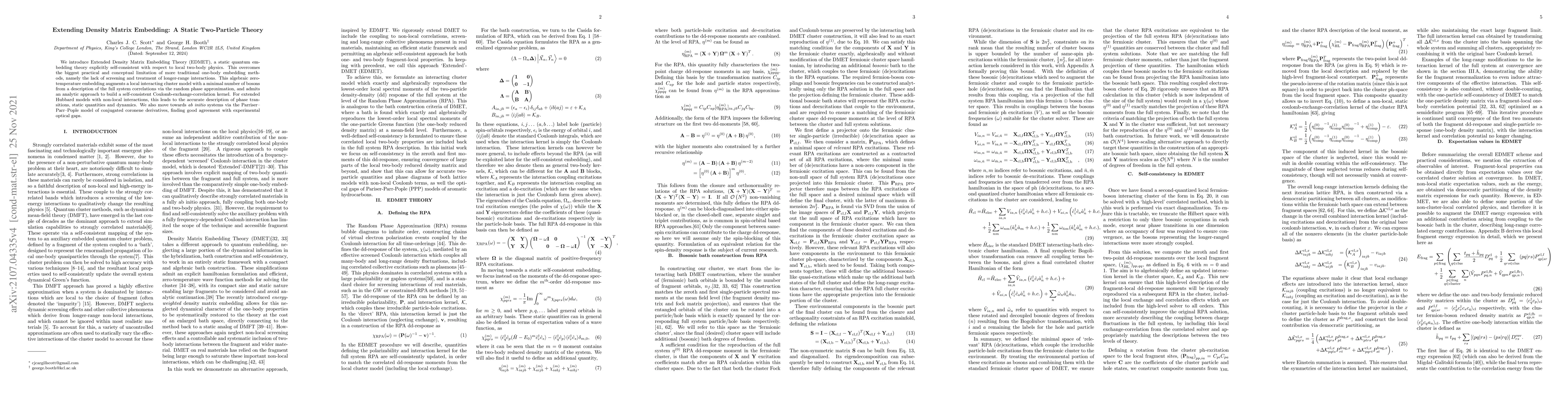 Thumbnail for Extending Density Matrix Embedding: A Static Two-Particle Theory