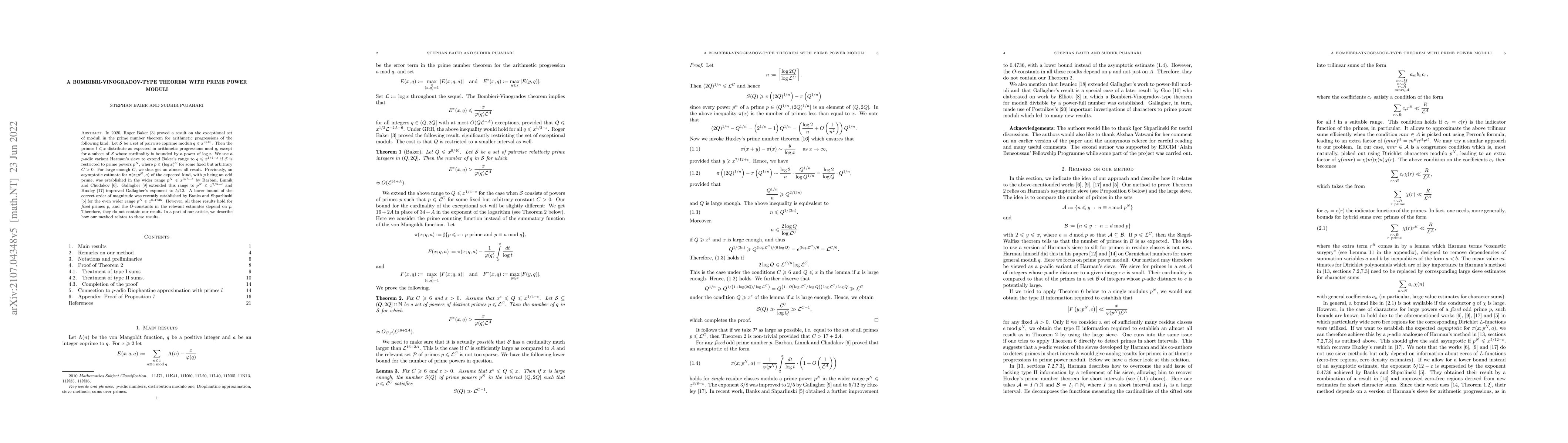 Thumbnail for A Bombieri-Vinogradov-type theorem with prime power moduli