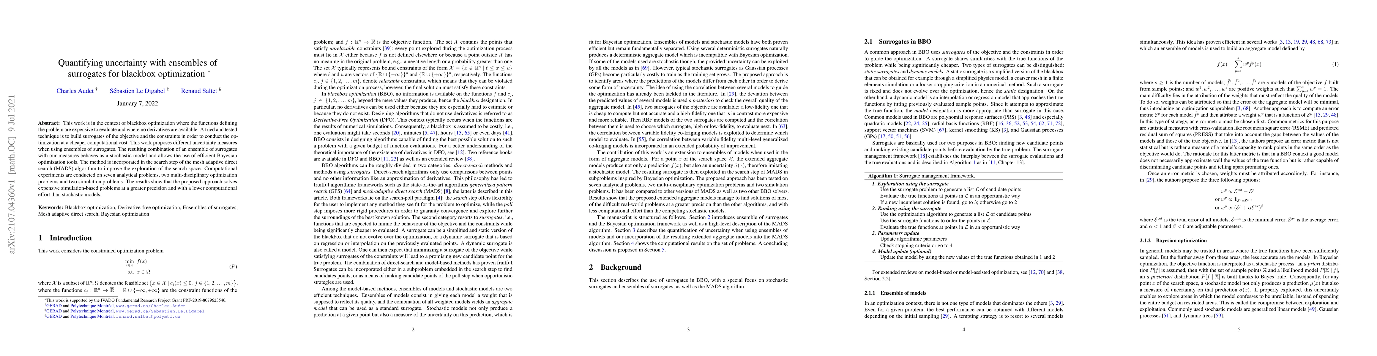 Thumbnail for Quantifying uncertainty with ensembles of surrogates for blackbox
  optimization