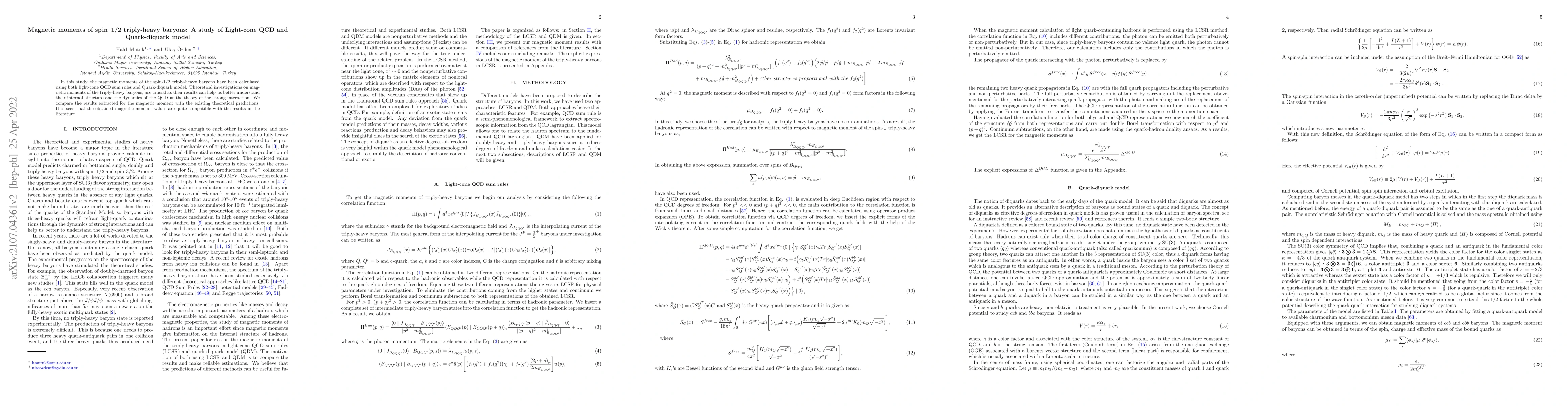 Thumbnail for Magnetic moments of spin--1/2 triply-heavy baryons: A study of
  Light-cone QCD and Quark-diquark model