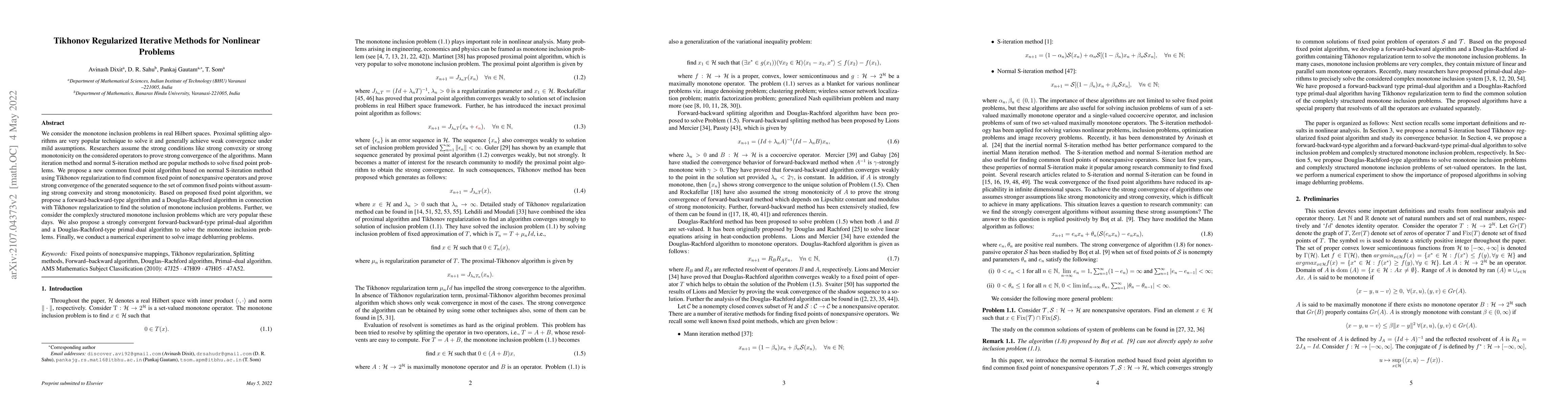 Thumbnail for Tikhonov Regularized Iterative Methods for Nonlinear Problems