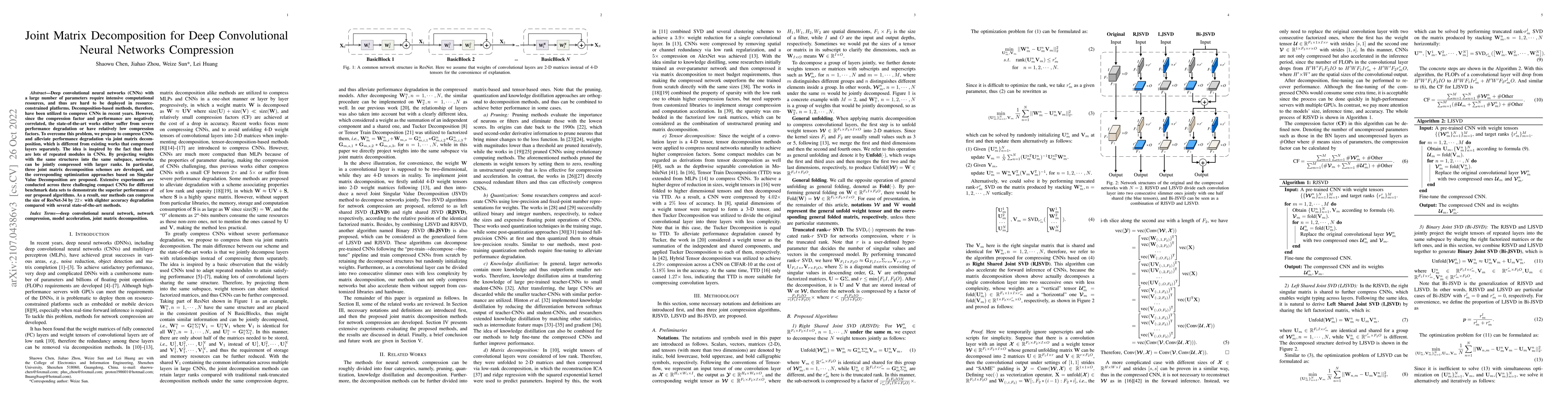 Thumbnail for Joint Matrix Decomposition for Deep Convolutional Neural Networks
  Compression