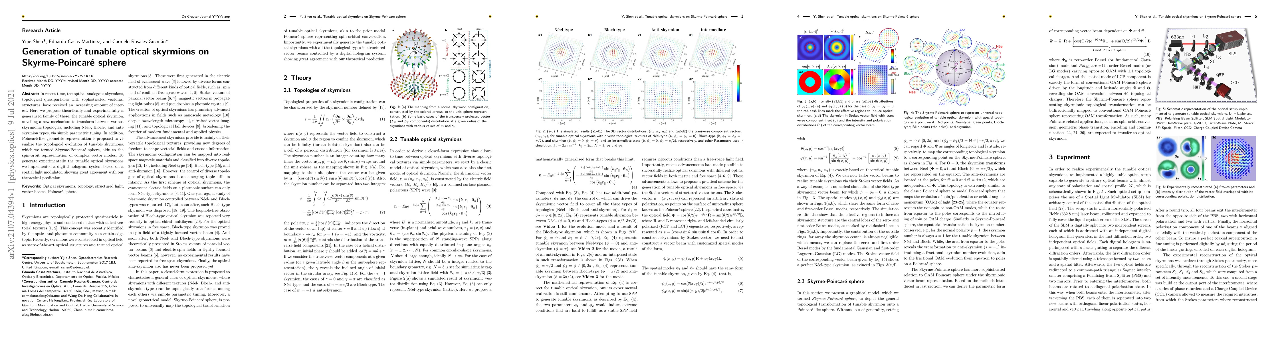 Thumbnail for Generation of tunable optical skyrmions on Skyrme-Poincar\'e sphere
