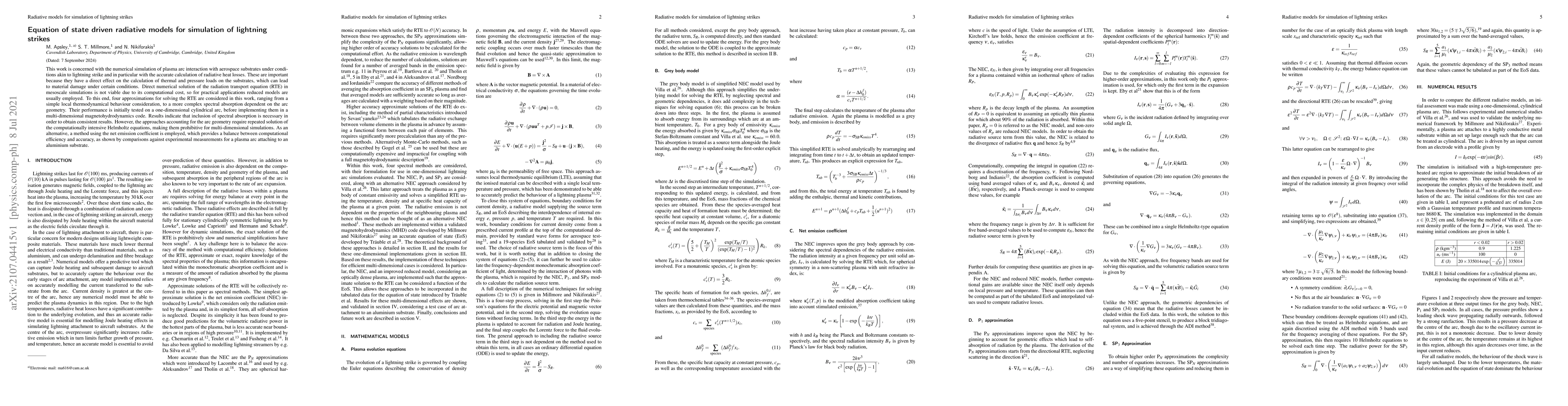 Thumbnail for Equation of state driven radiative models for simulation of lightning
  strikes