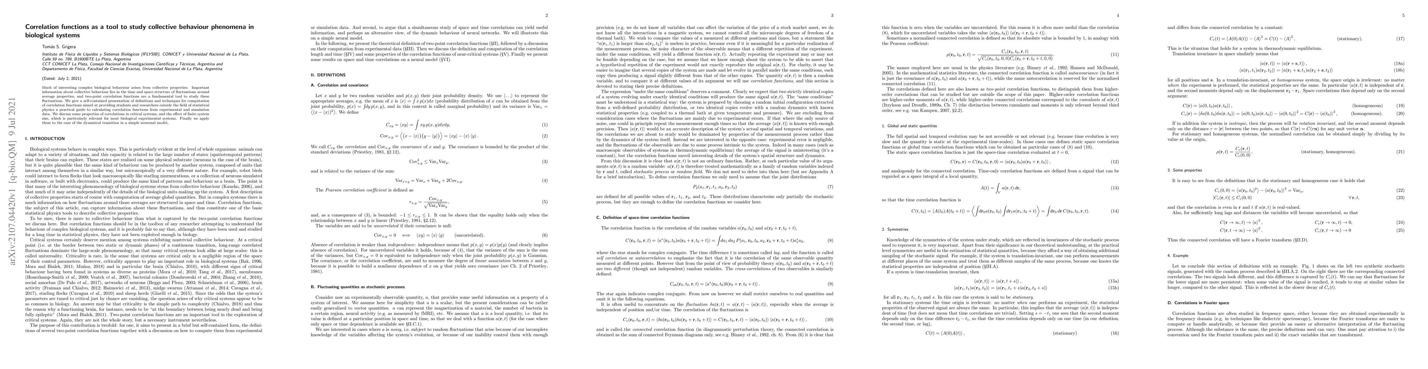 Thumbnail for Correlation functions as a tool to study collective behaviour phenomena
  in biological systems