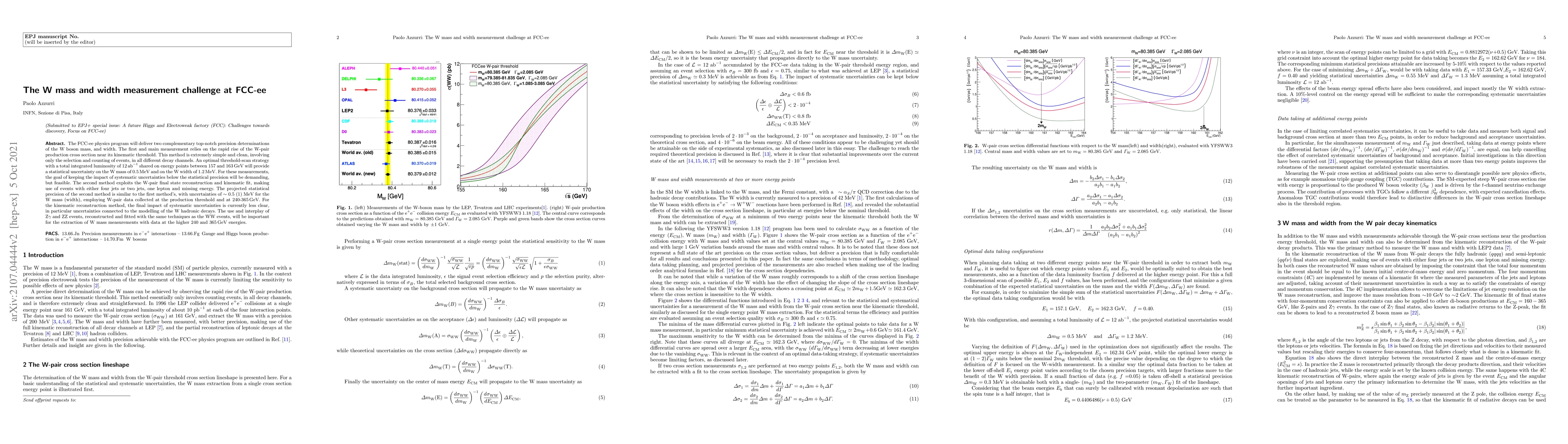 Thumbnail for The W mass and width measurement challenge at FCC-ee