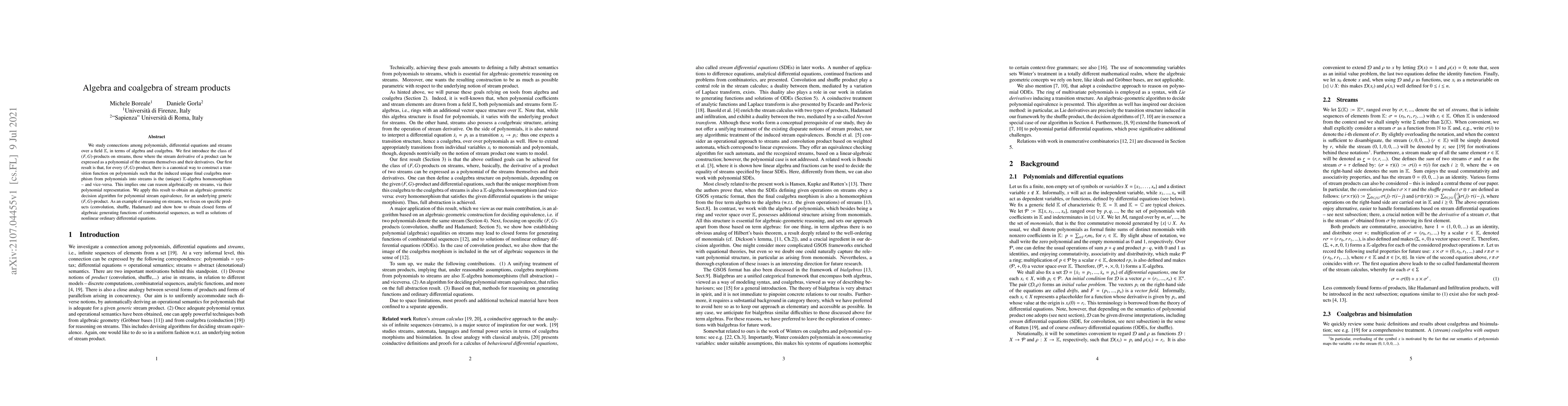 Thumbnail for Algebra and coalgebra of stream products