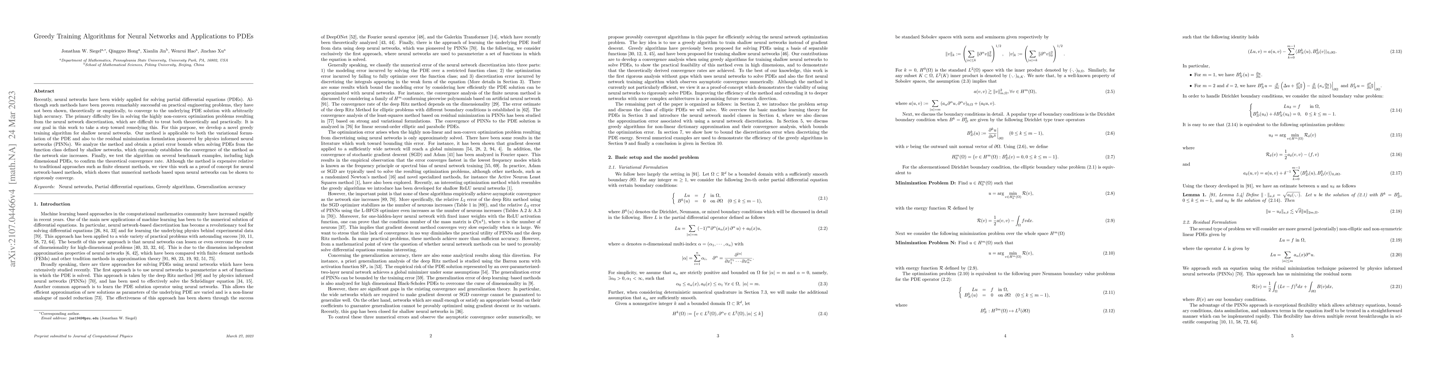 Thumbnail for Greedy Training Algorithms for Neural Networks and Applications to PDEs
