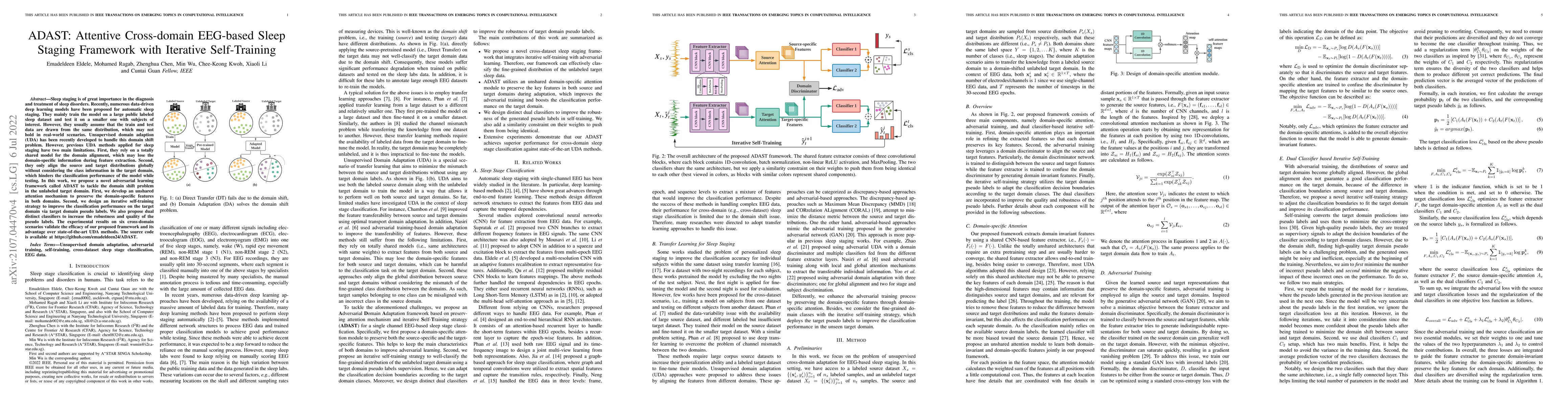 Thumbnail for ADAST: Attentive Cross-domain EEG-based Sleep Staging Framework with
  Iterative Self-Training
