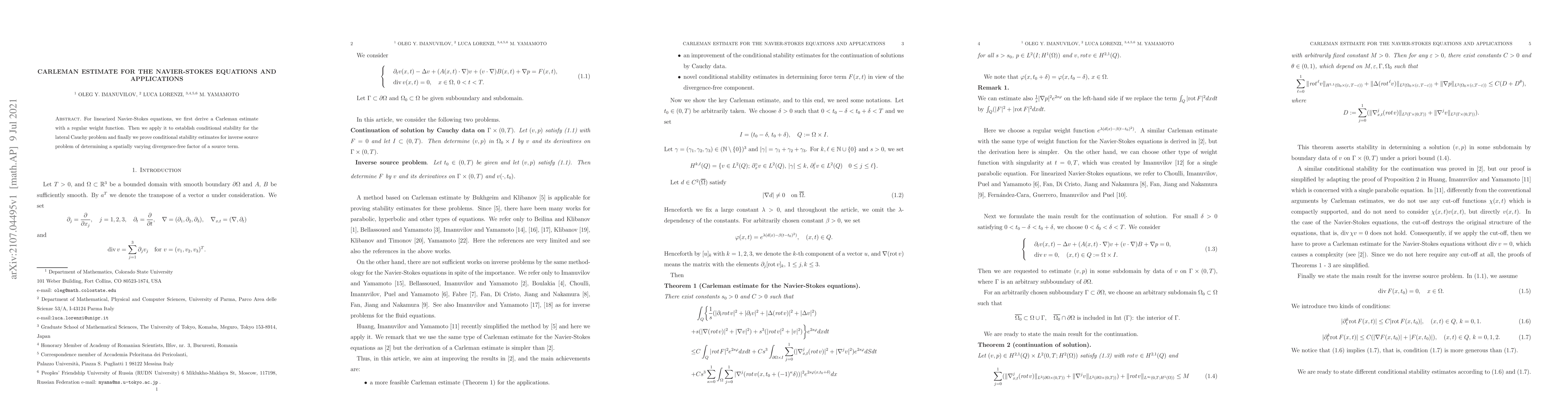 Thumbnail for Carleman estimate for the Navier-Stokes equations and applications