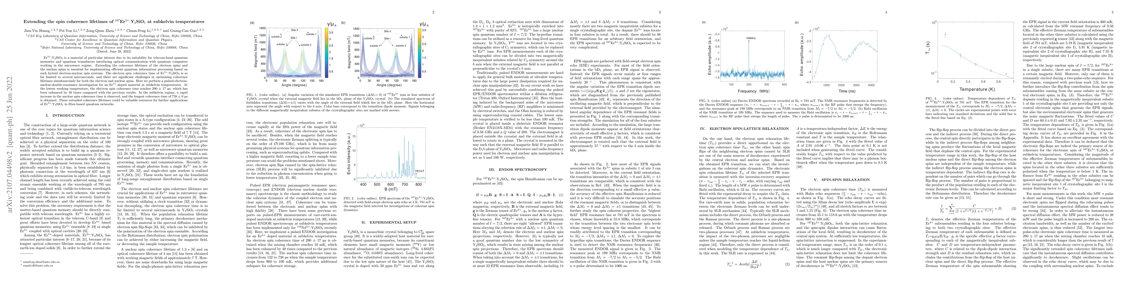 Thumbnail for Extending the spin coherence lifetimes of
  ${}^{167}$Er$^{3+}$$:$Y$_2$SiO$_5$ at subkelvin temperatures