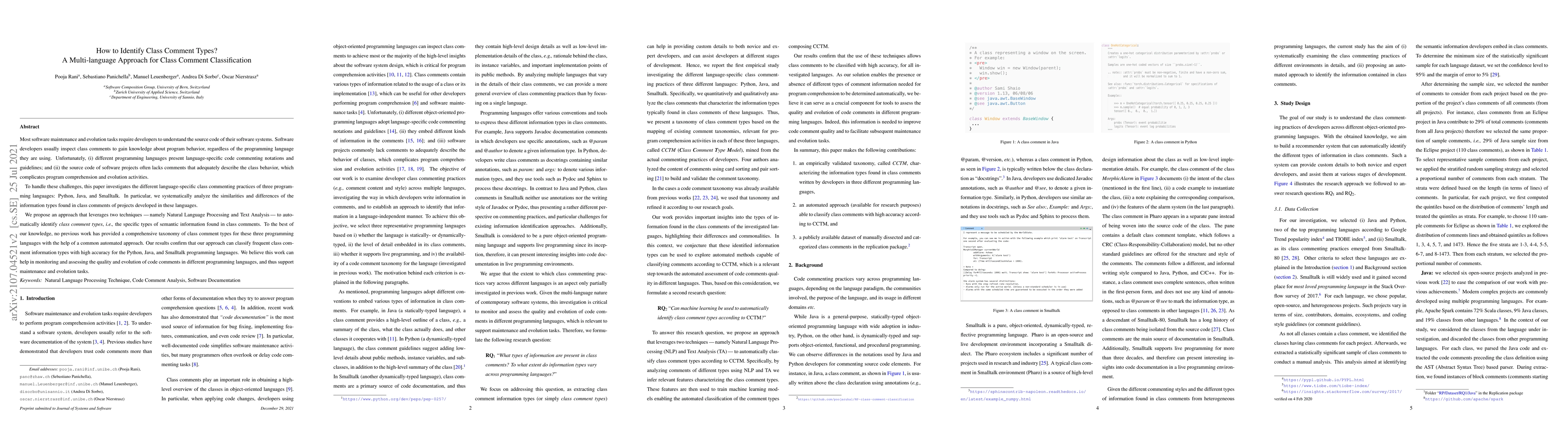 Thumbnail for How to Identify Class Comment Types? A Multi-language Approach for Class
  Comment Classification