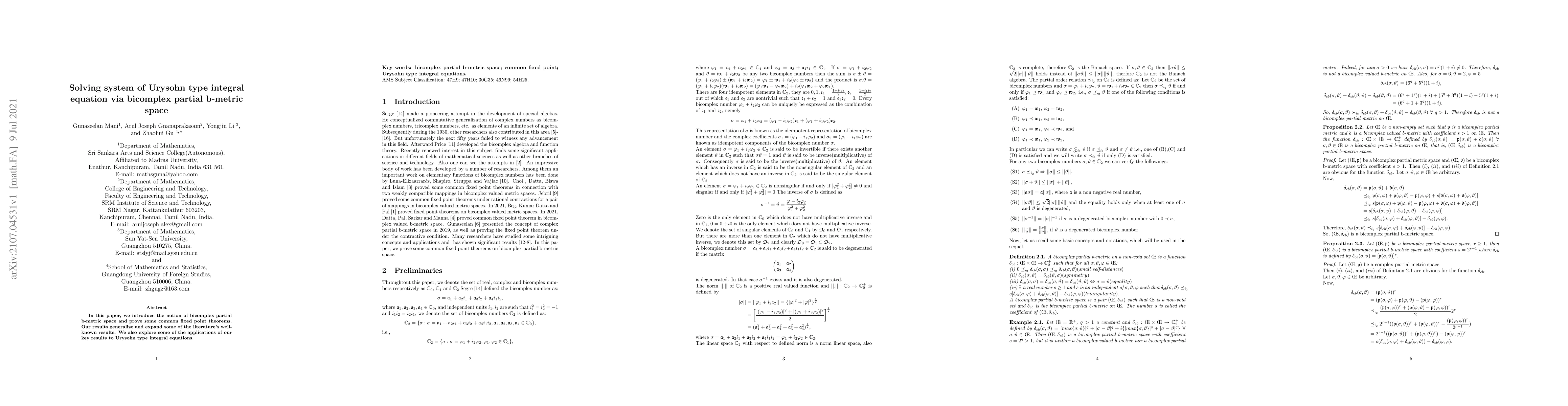 Thumbnail for Solving system of Urysohn type integral equation via bicomplex partial
  b-metric space