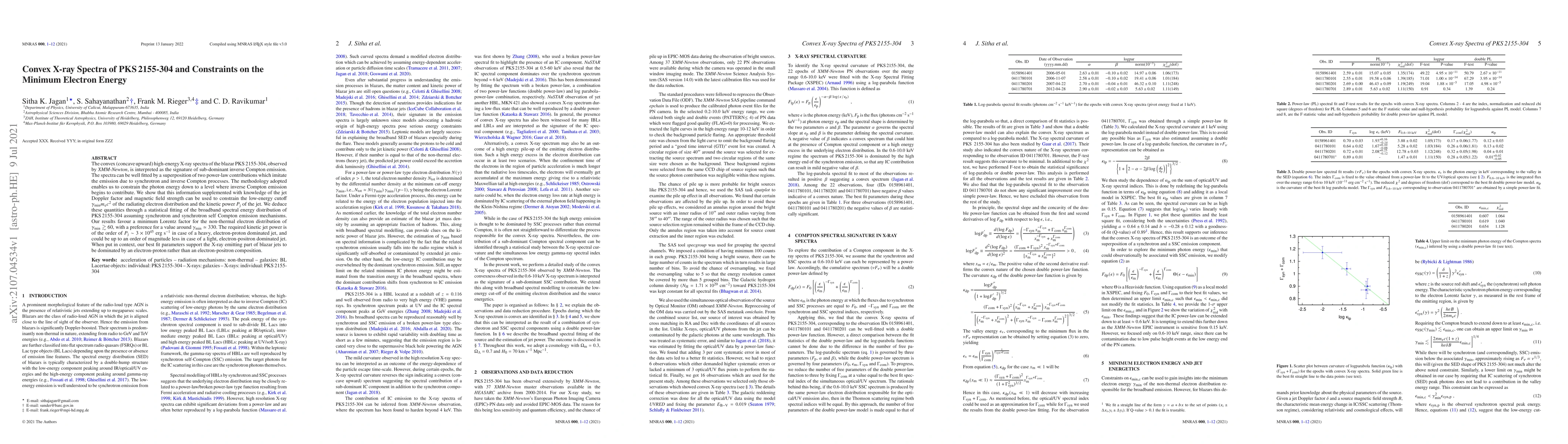 Thumbnail for Convex X-ray Spectra of PKS 2155-304 and Constraints on the Minimum
  Electron Energy
