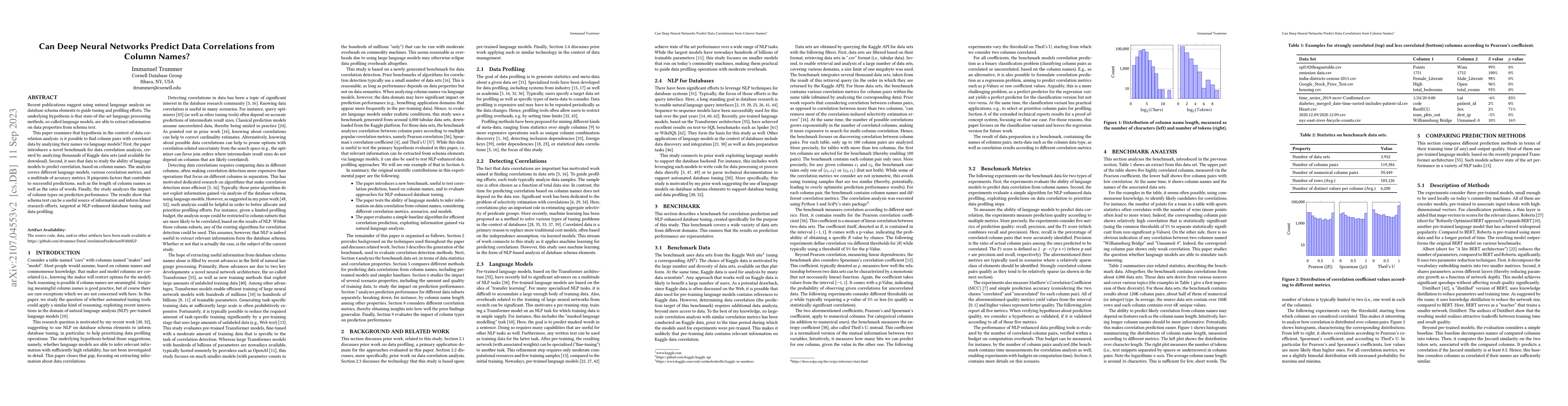 Thumbnail for Can Deep Neural Networks Predict Data Correlations from Column Names?