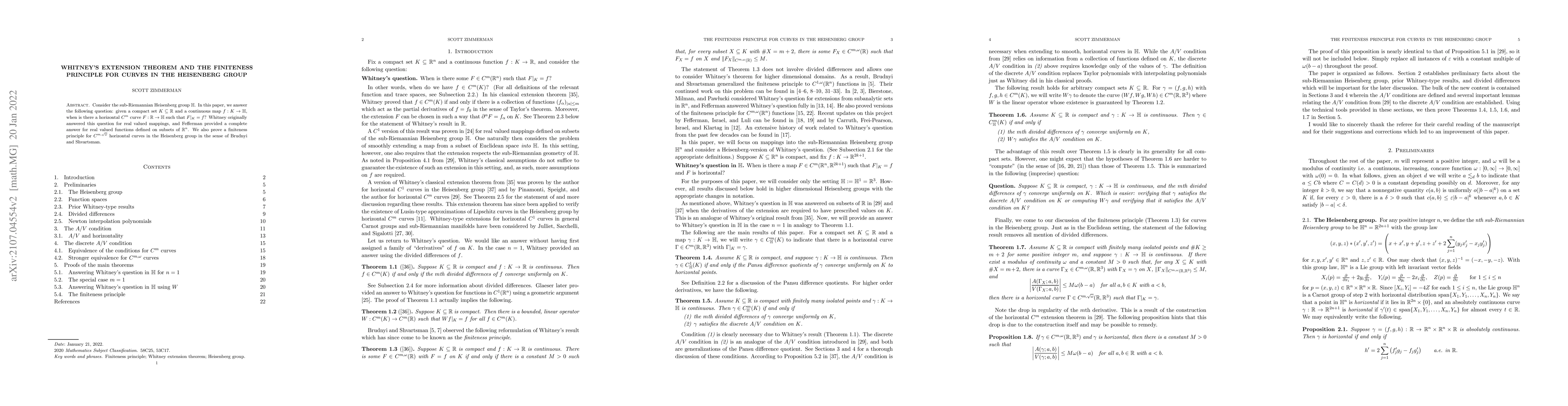 Thumbnail for Whitney's Extension Theorem and the finiteness principle for curves in
  the Heisenberg group