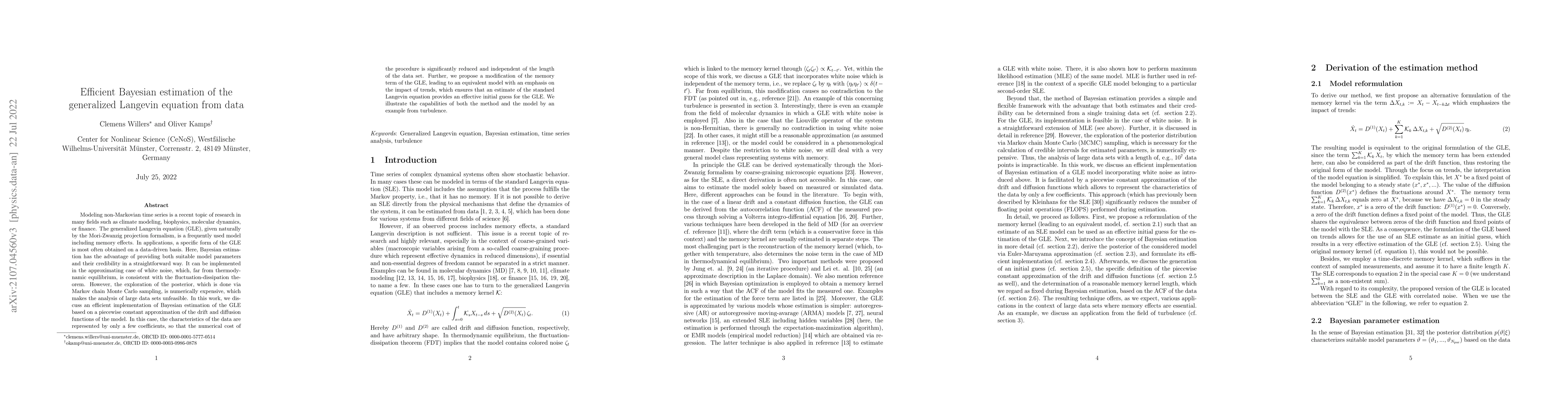 Thumbnail for Efficient Bayesian estimation of the generalized Langevin equation from
  data
