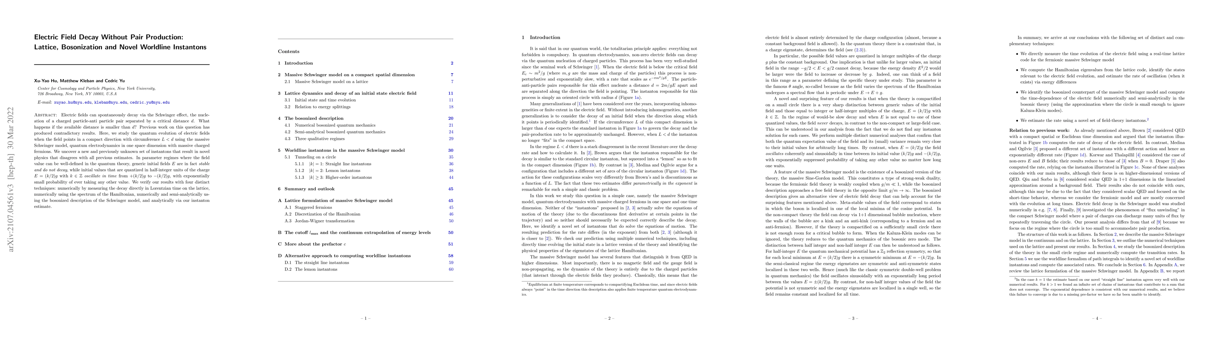 Thumbnail for Electric Field Decay Without Pair Production: Lattice, Bosonization and
  Novel Worldline Instantons