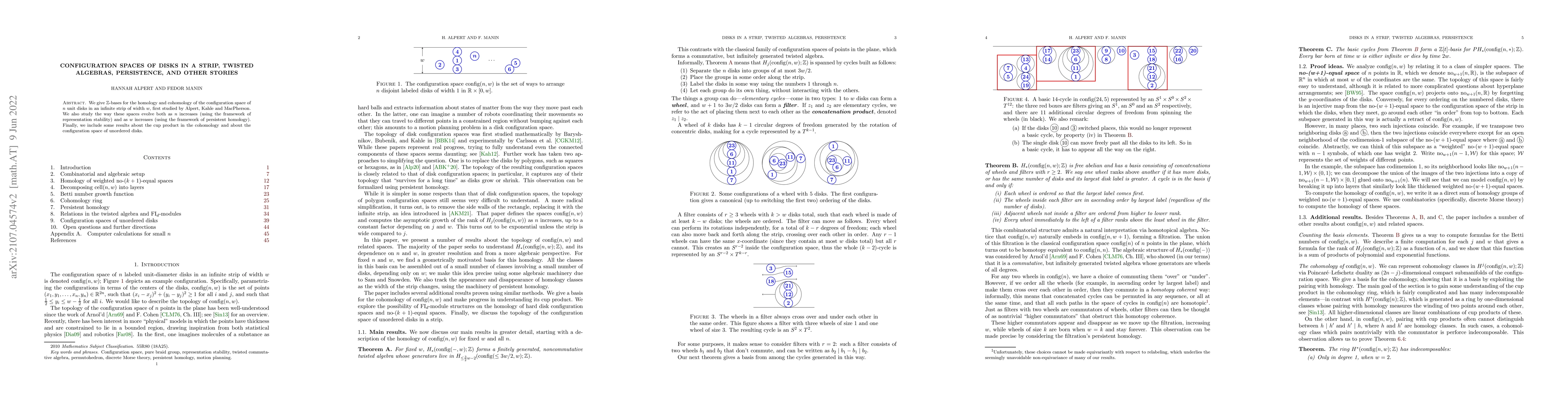 Thumbnail for Configuration spaces of disks in a strip, twisted algebras, persistence,
  and other stories