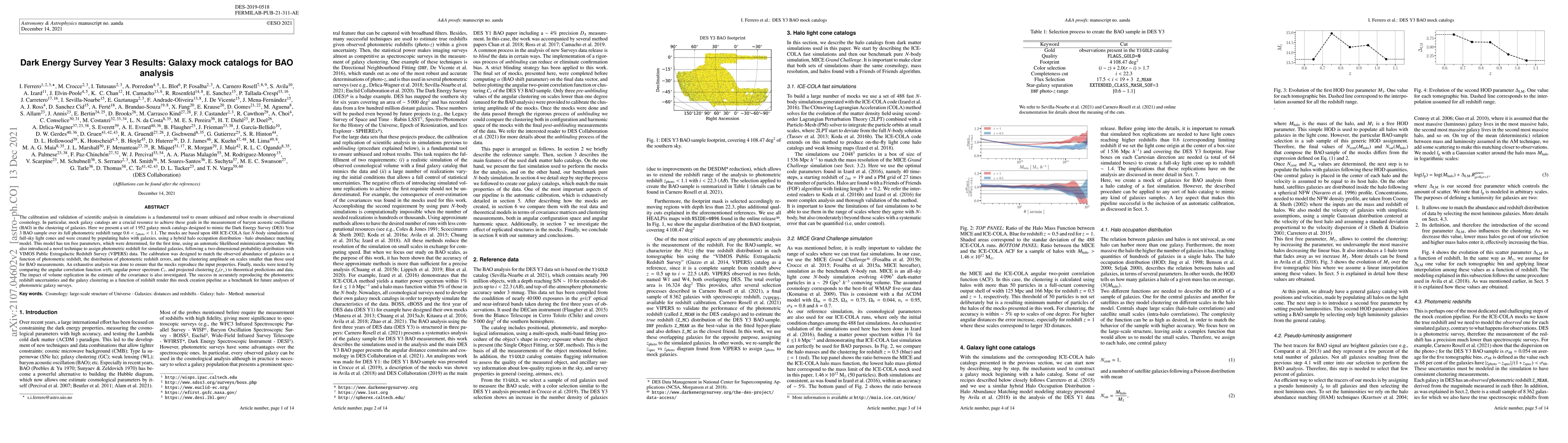 Thumbnail for Dark Energy Survey Year 3 Results: Galaxy mock catalogs for BAO analysis
