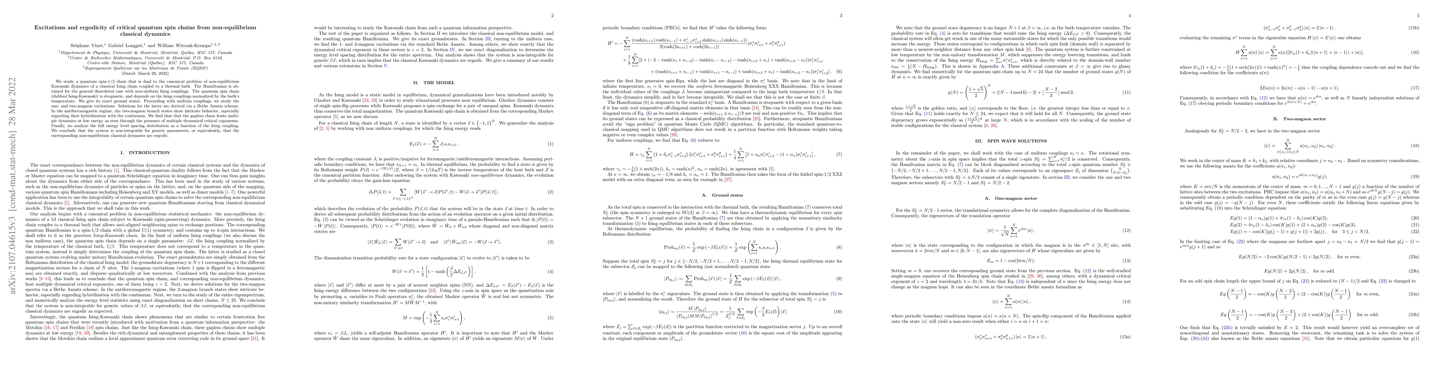 Thumbnail for Excitations and ergodicity of critical quantum spin chains from
  non-equilibrium classical dynamics