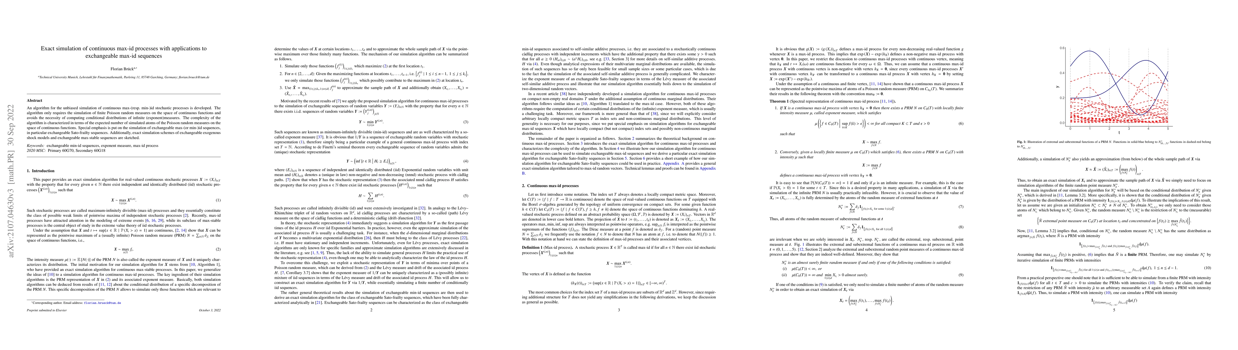 Thumbnail for Exact simulation of continuous max-id processes with applications to
  exchangeable max-id sequences