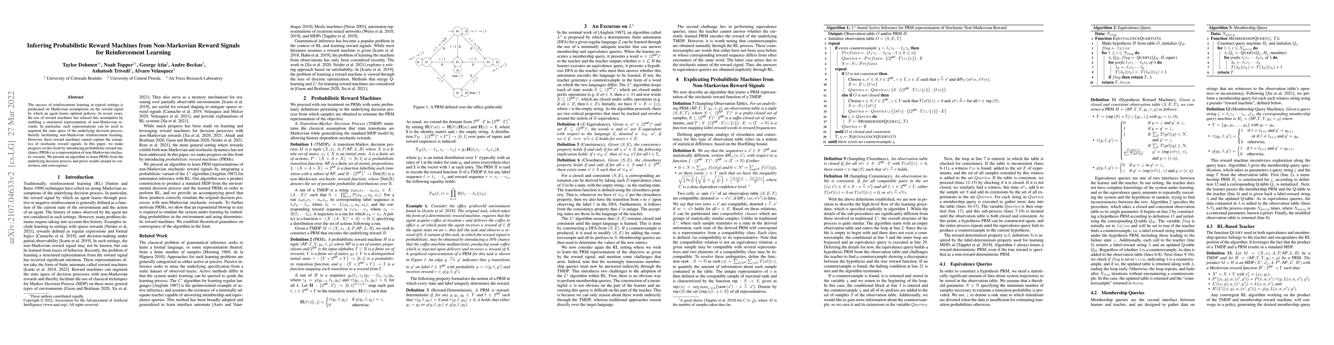 Thumbnail for Inferring Probabilistic Reward Machines from Non-Markovian Reward
  Processes for Reinforcement Learning