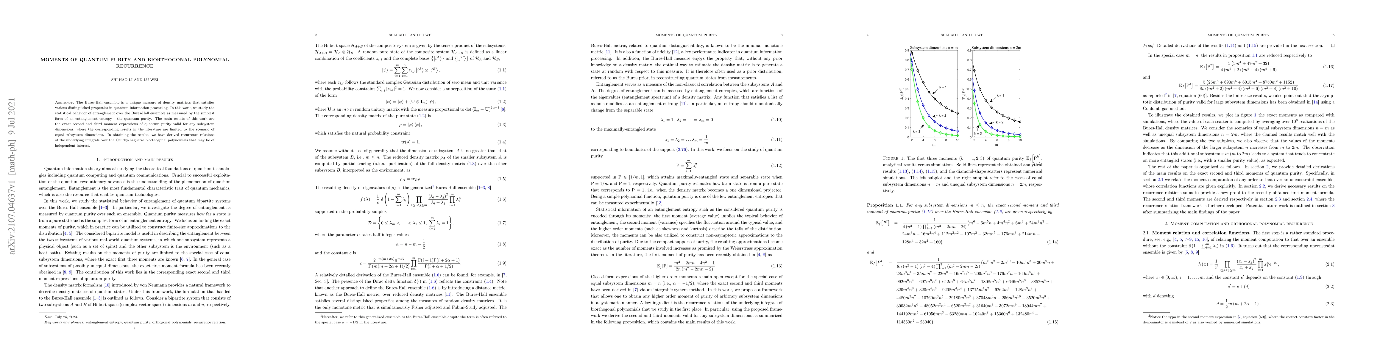Thumbnail for Moments of quantum purity and biorthogonal polynomial recurrence