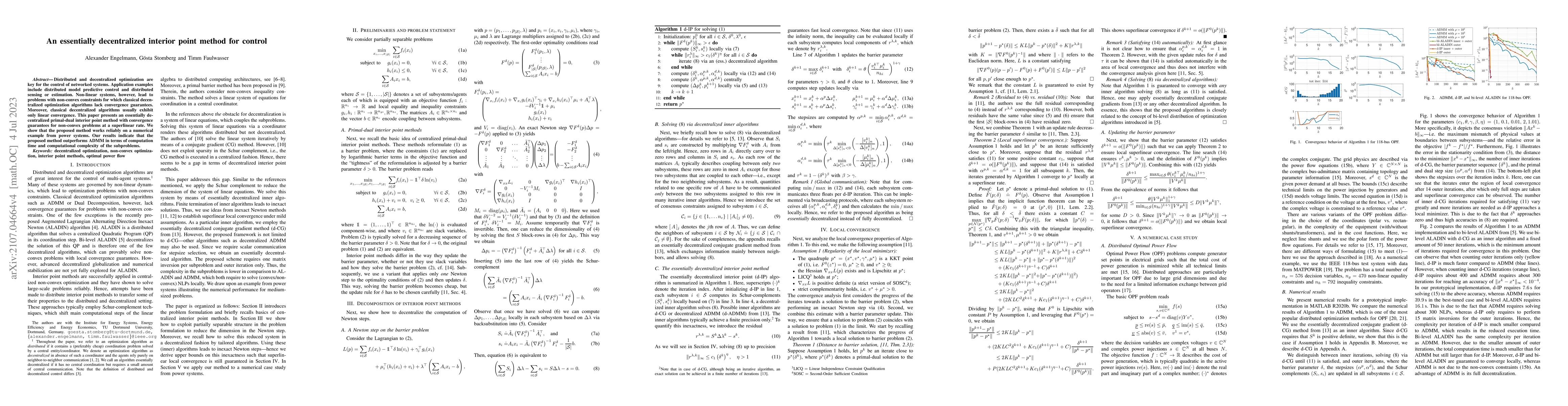 Thumbnail for An essentially decentralized interior point method for control