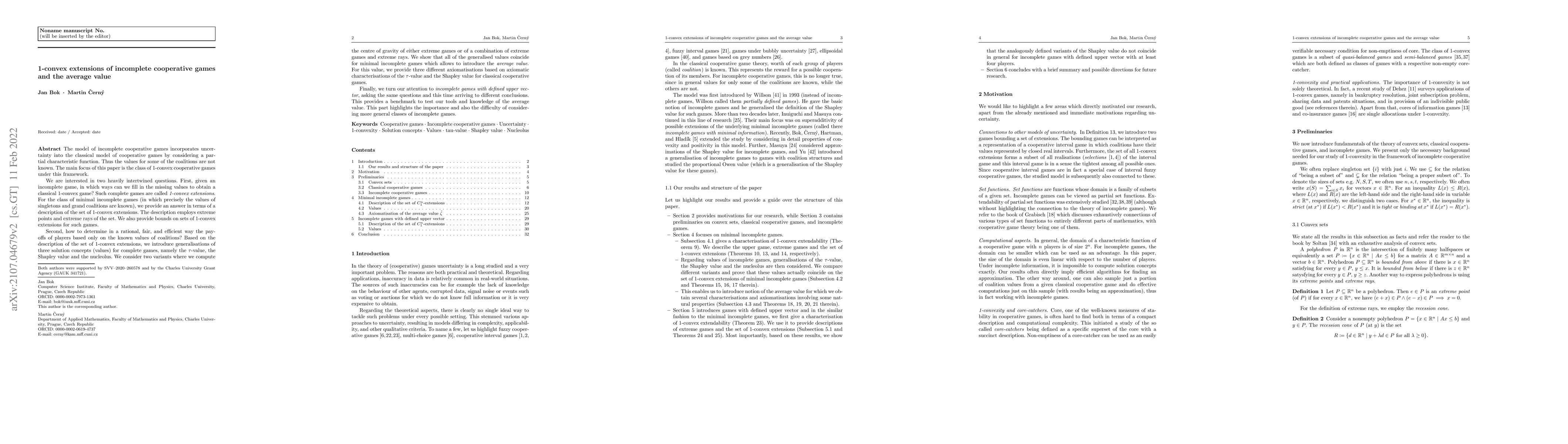 Thumbnail for 1-convex extensions of incomplete cooperative games and the average
  value