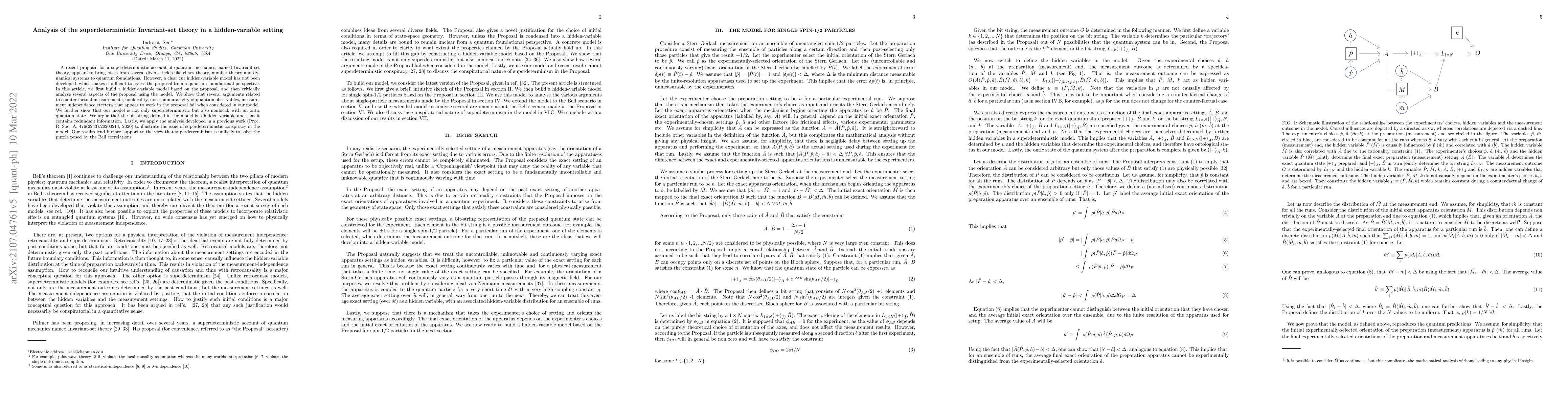 Thumbnail for Analysis of the superdeterministic Invariant-set theory in a
  hidden-variable setting