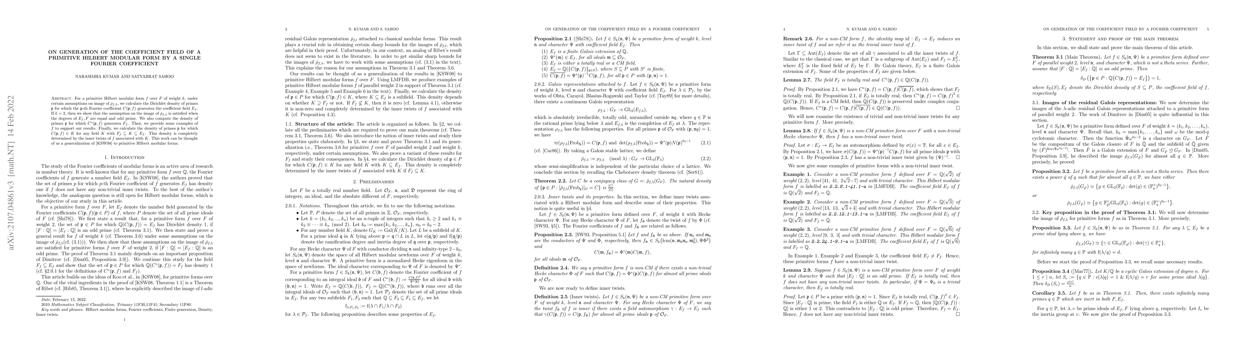 Thumbnail for On generation of the coefficient field of a primitive Hilbert modular
  form by a single Fourier coefficient