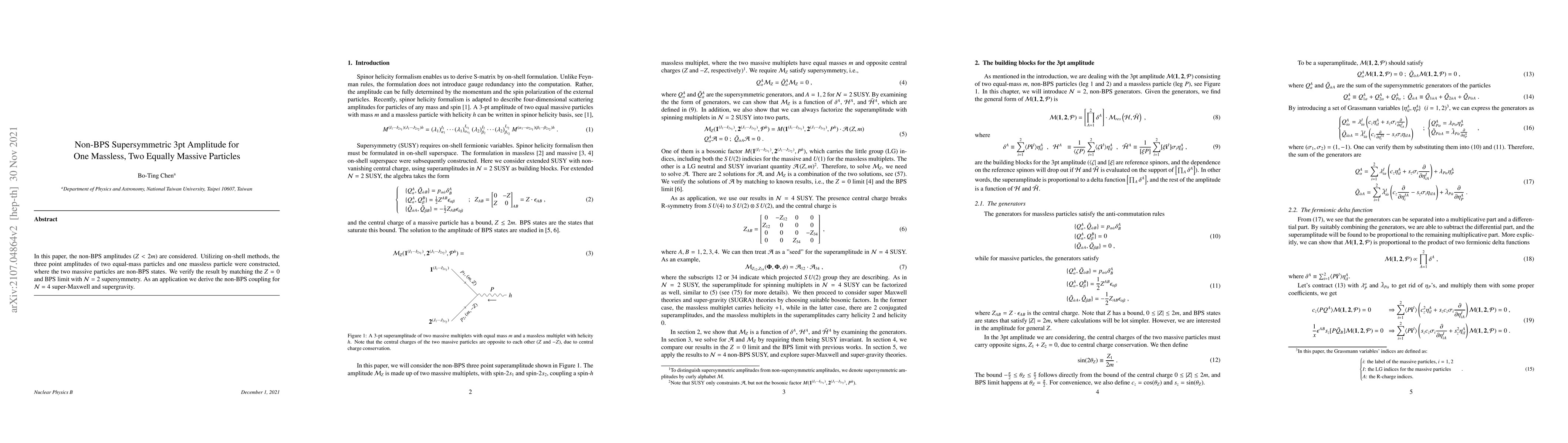 Thumbnail for Non-BPS Supersymmetric 3pt Amplitude for One Massless, Two Equally
  Massive Particles