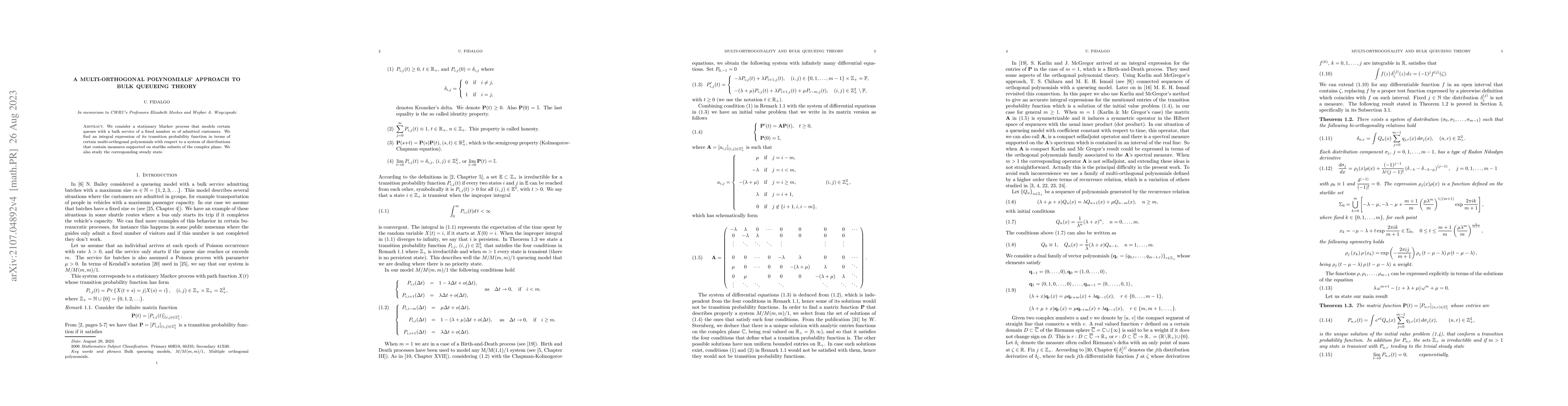 Thumbnail for A multi-orthogonal polynomials' approach to bulk queueing theory