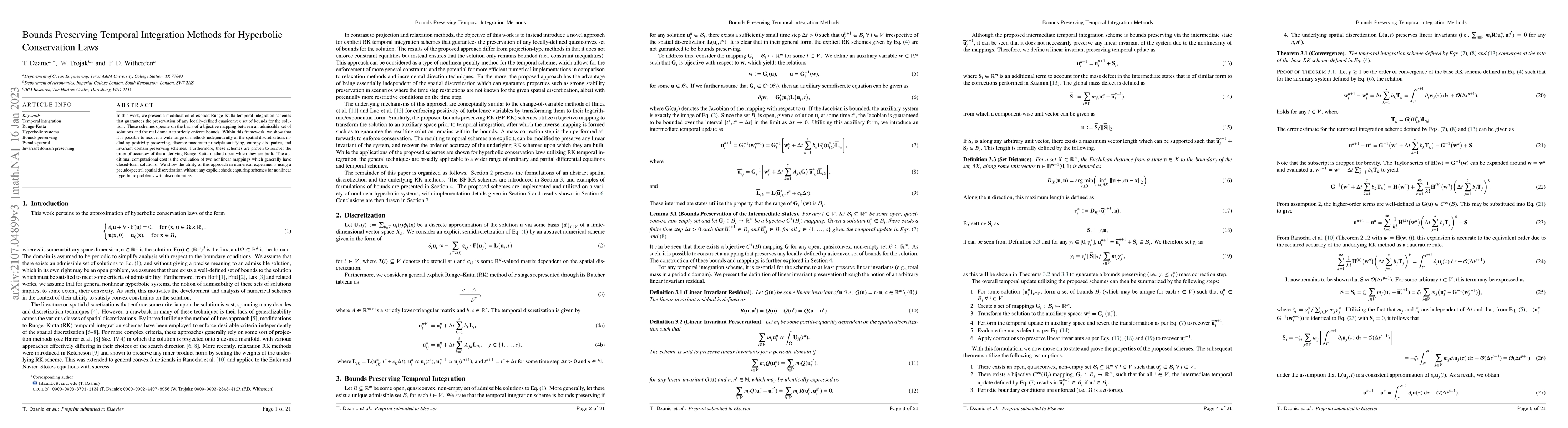 Thumbnail for Bounds Preserving Temporal Integration Methods for Hyperbolic
  Conservation Laws
