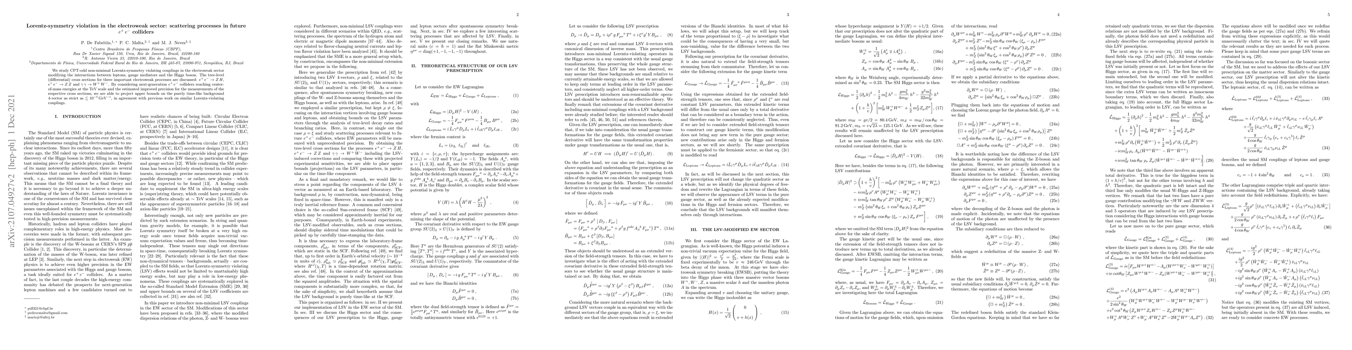 Thumbnail for Lorentz-symmetry violation in the electroweak sector: scattering
  processes in future $e^+ \, e^-$ colliders