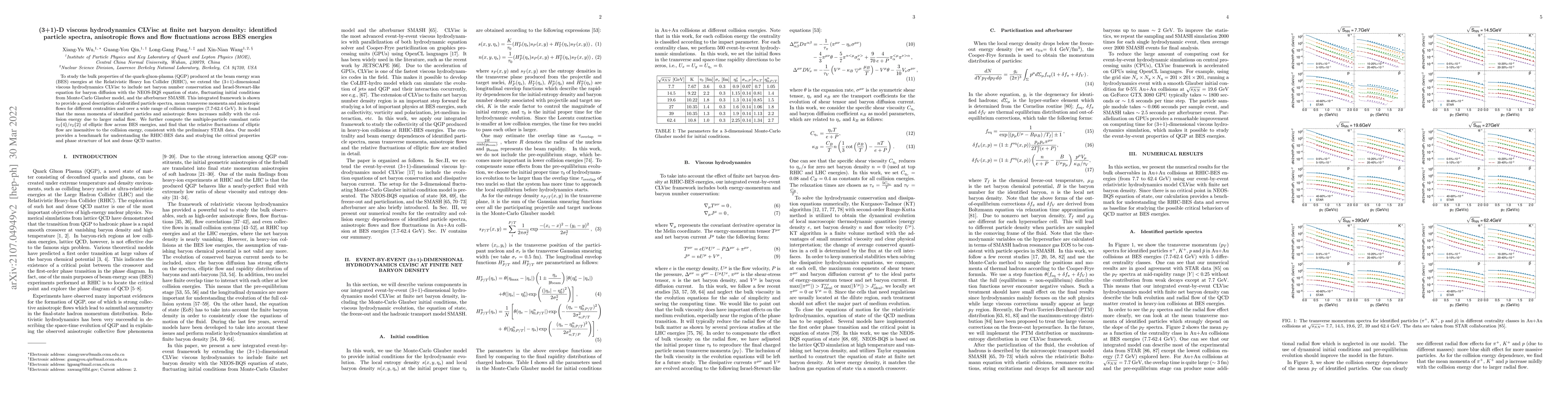 Thumbnail for (3+1)-D viscous hydrodynamics CLVisc at finite net baryon density:
  identified particle spectra, anisotropic flows and flow fluctuations across
  BES energies